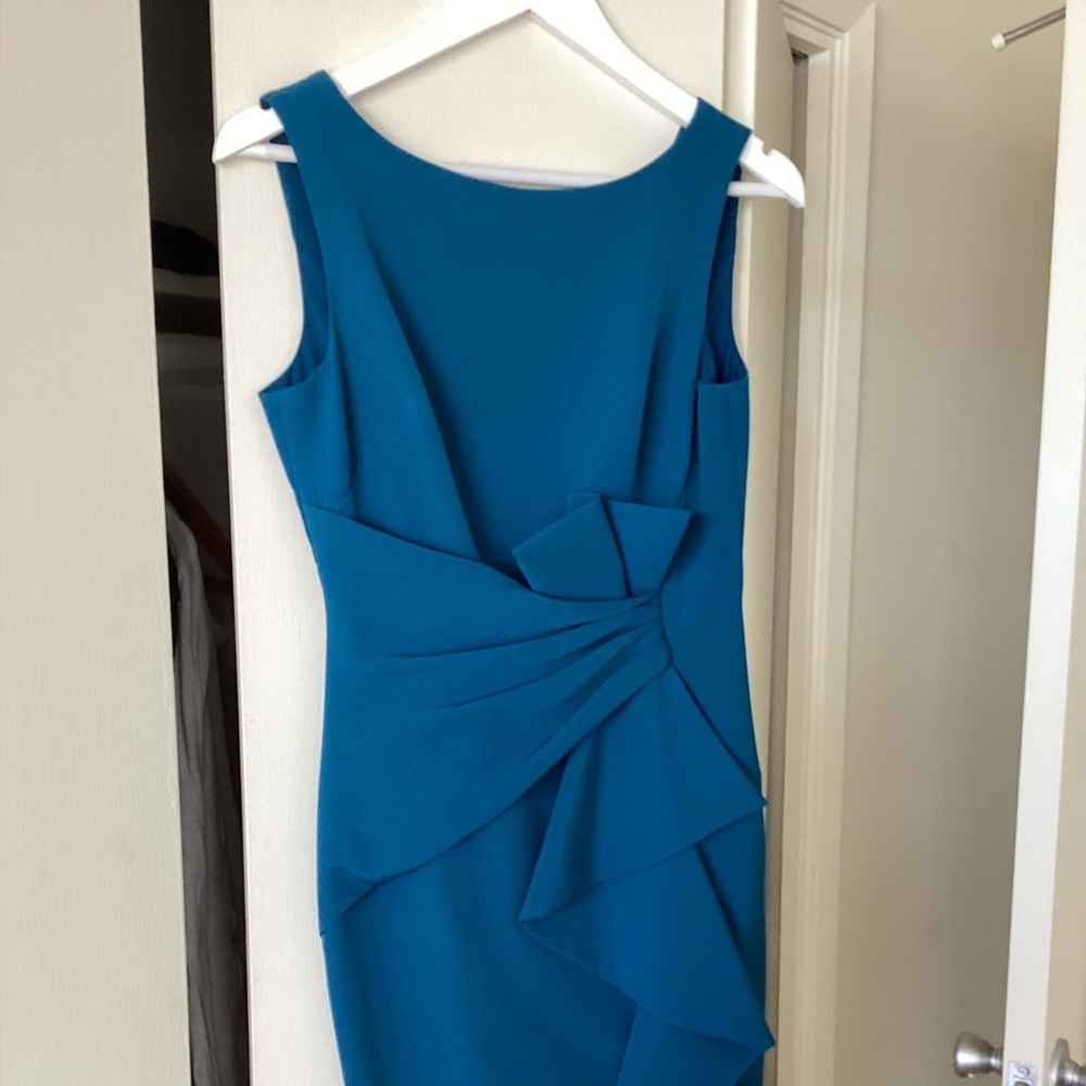 Eliza J Teal Midi Dress with Ruffle Detail